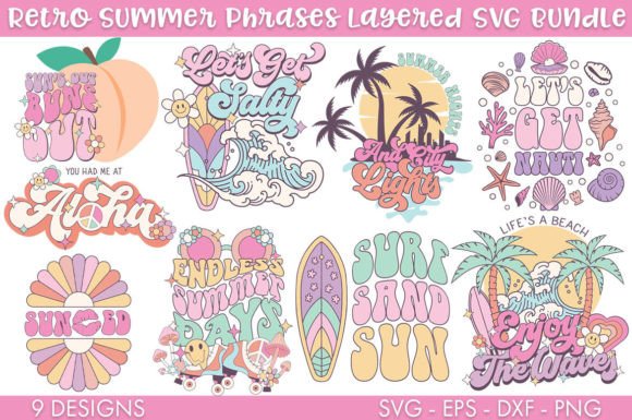 Download Retro Summer Phrases Layered SVG Bundle - Phrases Collection